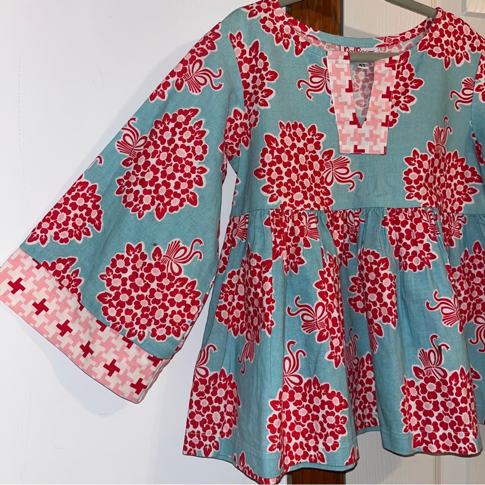 Red Beans Cotton Boho Blouse Bell Sleeves